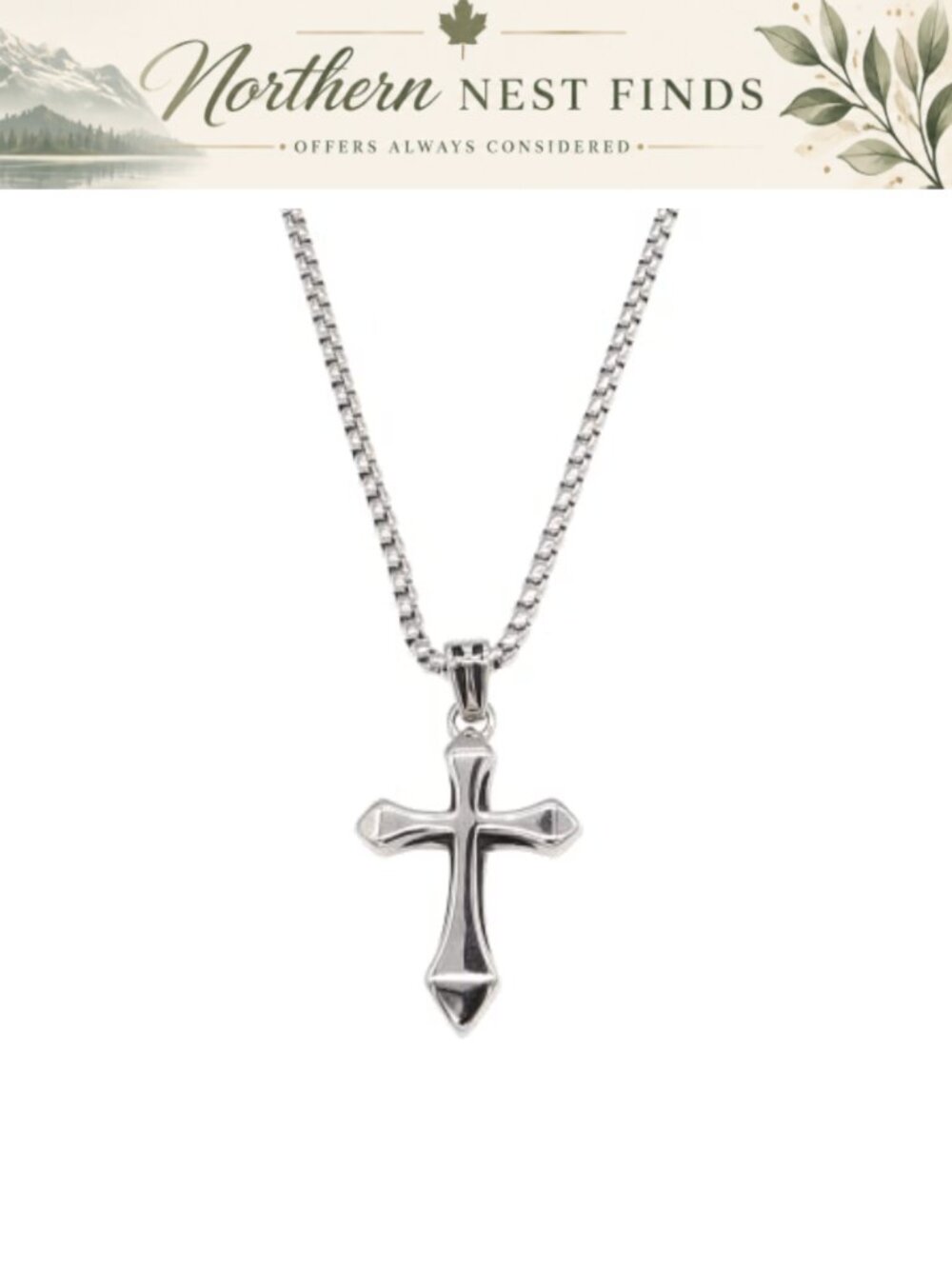 Stainless Steel Cross Pendant Necklace Y-Necklace Dainty Box Chain 21.8in